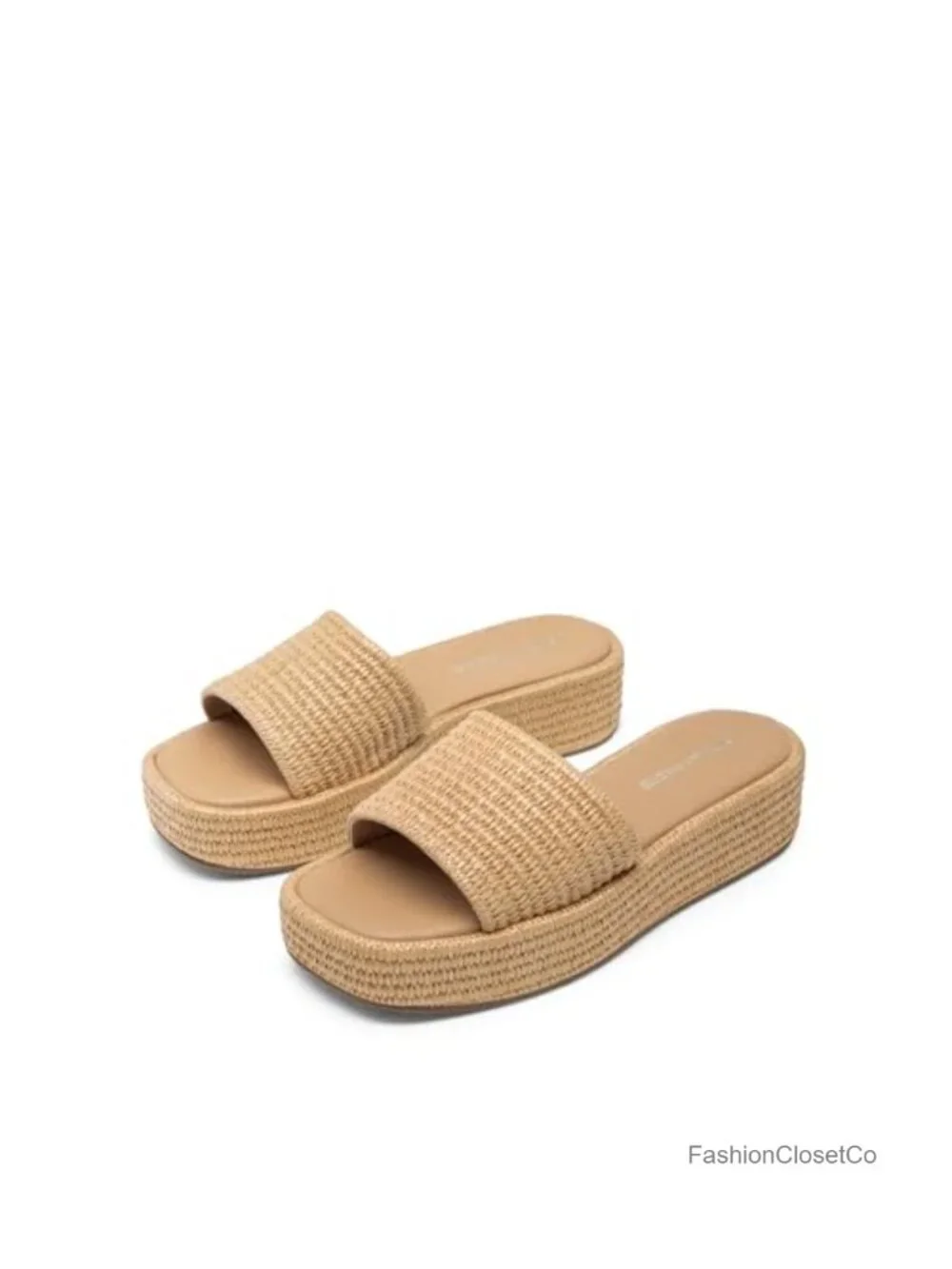 Women's Platform Espadrille Sandals Slip On Low Wedge Open Toe Summer Beach